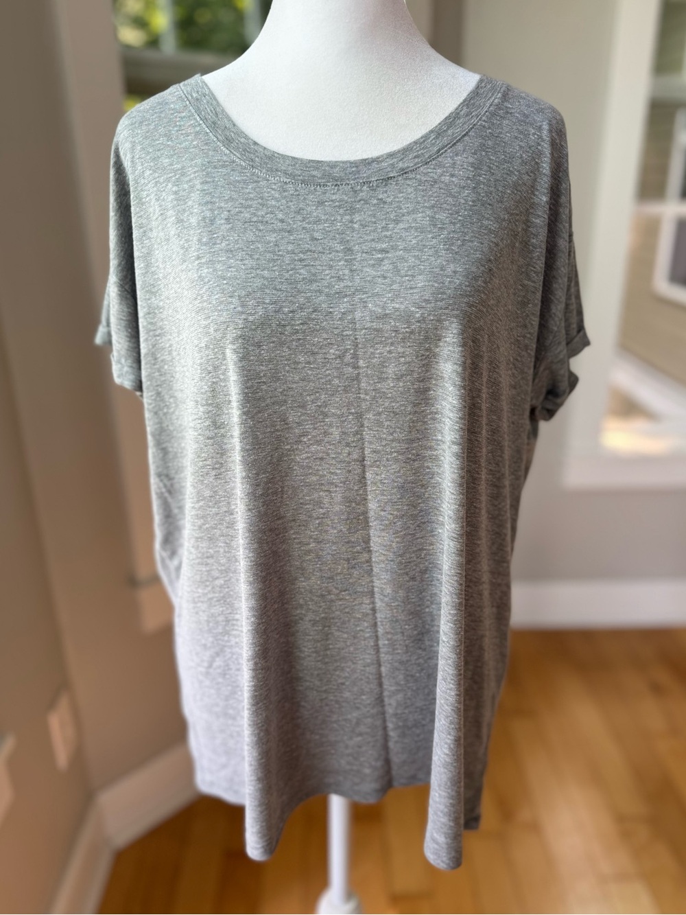Prana Heather Gray Cotton Linen Blend Relaxed Fit Short Sleeve Tee T-Shirt Sz XL